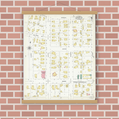 Old map wall art mockup — magnetic wood frame on brick wall — Sanborn Fire Insurance Map from Decatur, Adams County, Indiana (1907), Sheet #0004