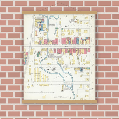 Old map wall art mockup — magnetic wood frame on brick wall — Sanborn Fire Insurance Map from Hartford, Washington County, Wisconsin (1907), Sheet #0005