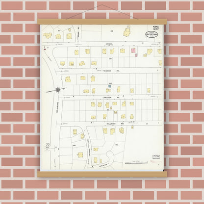 Old map wall art mockup — magnetic wood frame on brick wall — Sanborn Fire Insurance Map from Watertown, Middlesex County, Massachusetts (1911), Sheet #0023