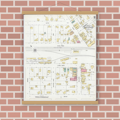 Old map wall art mockup — magnetic wood frame on brick wall — Sanborn Fire Insurance Map from Crystal Lake, McHenry County, Illinois (1898), Sheet #0002