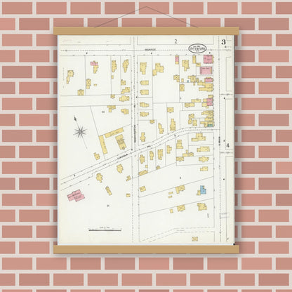 Old map wall art mockup — magnetic wood frame on brick wall — Sanborn Fire Insurance Map from Pittsford, Monroe County, New York (1905), Sheet #0003