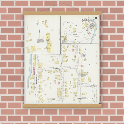 Old map wall art mockup — magnetic wood frame on brick wall — Sanborn Fire Insurance Map from Catskill, Greene County, New York (1895), Sheet #0002