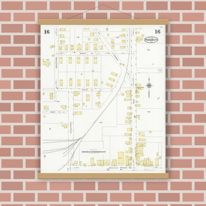 Old map wall art mockup — magnetic wood frame on brick wall — Sanborn Fire Insurance Map from Panama City, Bay County, Florida (1927), Sheet #0016