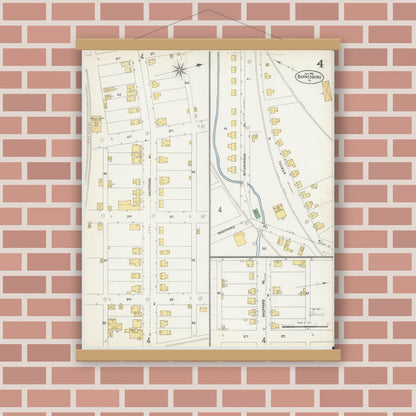 Old map wall art mockup — magnetic wood frame on brick wall — Sanborn Fire Insurance Map from Barnesboro, Cambria County, Pennsylvania (1903), Sheet #0004