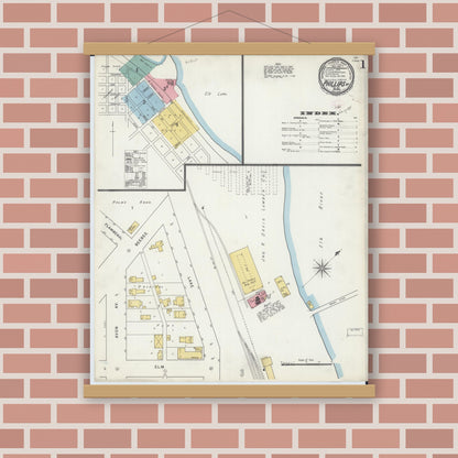 Old map wall art mockup — magnetic wood frame on brick wall — Sanborn Fire Insurance Map from Phillips, Price County, Wisconsin (1895) - Complete Map Set