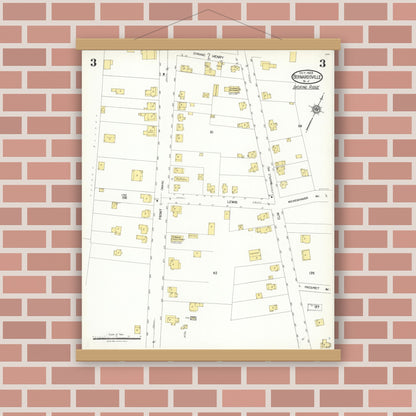 Old map wall art mockup — magnetic wood frame on brick wall — Sanborn Fire Insurance Map from Bernardsville, Somerset County, New Jersey (1923), Sheet #0003