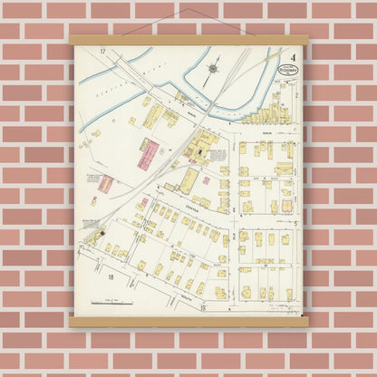 Old map wall art mockup — magnetic wood frame on brick wall — Sanborn Fire Insurance Map from Ridgway, Elk County, Pennsylvania (1915), Sheet #0004