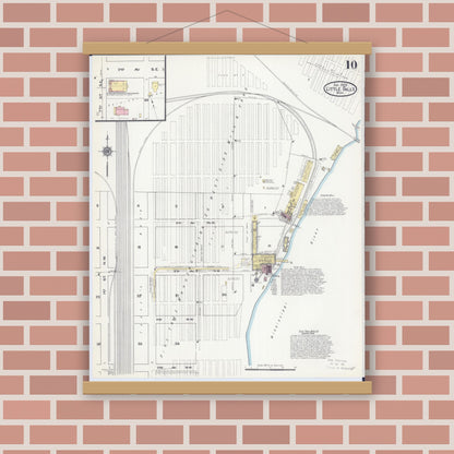 Old map wall art mockup — magnetic wood frame on brick wall — Sanborn Fire Insurance Map from Little Falls, Morrison County, Minnesota (1909), Sheet #0010