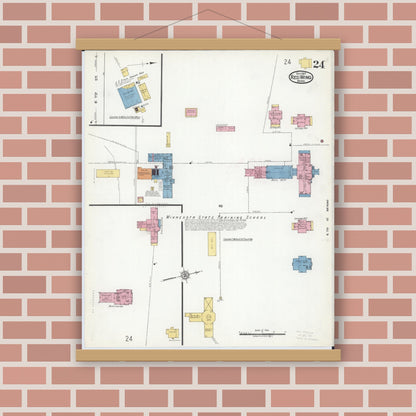 Old map wall art mockup — magnetic wood frame on brick wall — Sanborn Fire Insurance Map from Red Wing, Goodhue County, Minnesota (1917), Sheet #0024