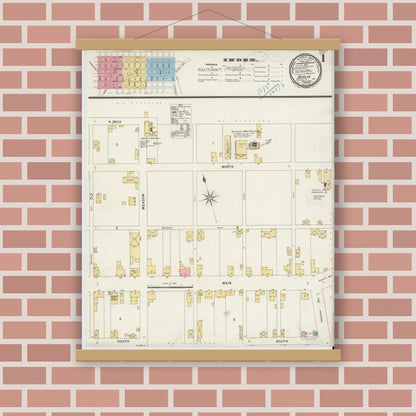 Old map wall art mockup — magnetic wood frame on brick wall — Sanborn Fire Insurance Map from Berlin, Somerset County, Pennsylvania (1898), Sheet #0001