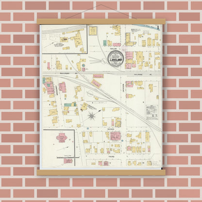 Old map wall art mockup — magnetic wood frame on brick wall — Sanborn Fire Insurance Map from Loveland, Clermont, Hamilton, And Warren County, Ohio (1905), Sheet #0001