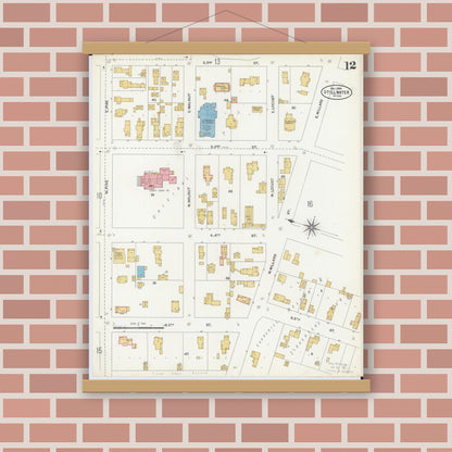 Old map wall art mockup — magnetic wood frame on brick wall — Sanborn Fire Insurance Map from Stillwater, Washington County, Minnesota (1904), Sheet #0012