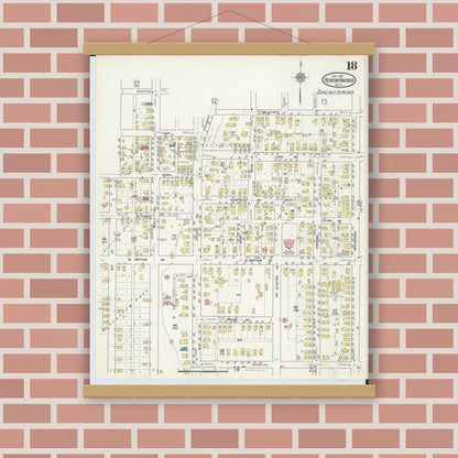 Old map wall art mockup — magnetic wood frame on brick wall — Sanborn Fire Insurance Map from Benton Harbor, Berrien County, Michigan (1917), Sheet #0018