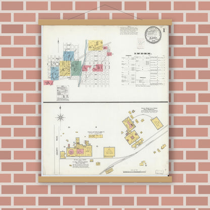 Old map wall art mockup — magnetic wood frame on brick wall — Sanborn Fire Insurance Map from Albany, Delaware County, Indiana (1899) - Complete Map Set
