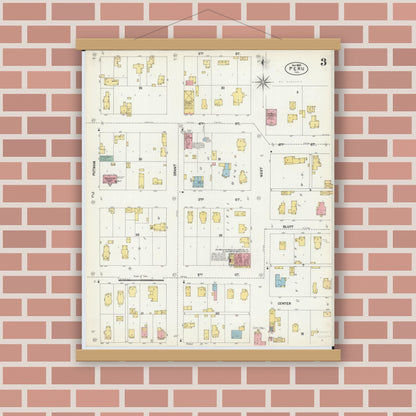 Old map wall art mockup — magnetic wood frame on brick wall — Sanborn Fire Insurance Map from Peru, La Salle County, Illinois (1902), Sheet #0003