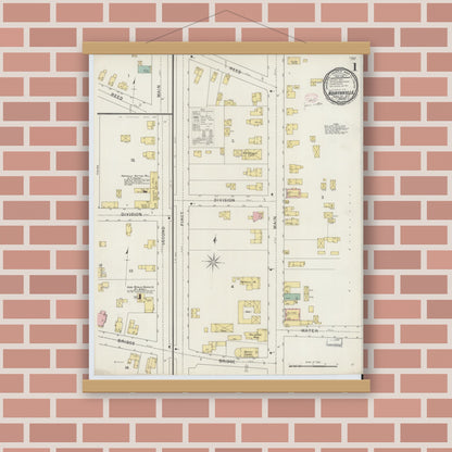 Old map wall art mockup — magnetic wood frame on brick wall — Sanborn Fire Insurance Map from Northville, Fulton County, New York (1894) - Complete Map Set