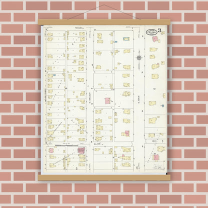 Old map wall art mockup — magnetic wood frame on brick wall — Sanborn Fire Insurance Map from Celina, Mercer County, Ohio (1914), Sheet #0003