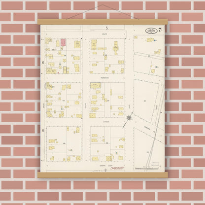 Old map wall art mockup — magnetic wood frame on brick wall — Sanborn Fire Insurance Map from Concord, Contra Costa County, California (1917), Sheet #0007