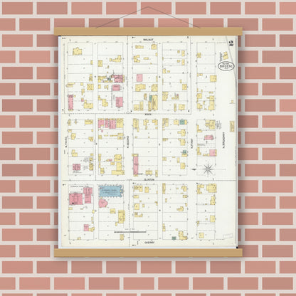 Old map wall art mockup — magnetic wood frame on brick wall — Sanborn Fire Insurance Map from Breese, Clinton County, Illinois (1902), Sheet #0002
