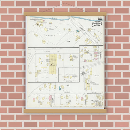 Old map wall art mockup — magnetic wood frame on brick wall — Sanborn Fire Insurance Map from Springfield, Clark County, Ohio (1891), Sheet #0035