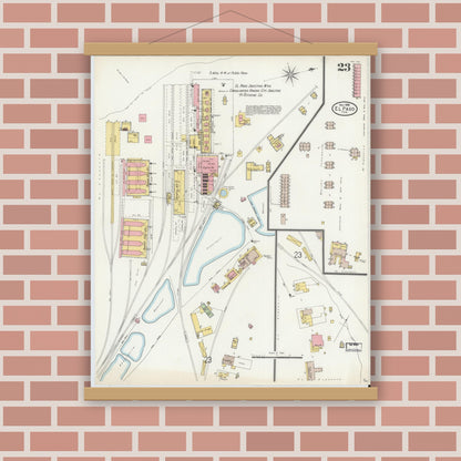 Old map wall art mockup — magnetic wood frame on brick wall — Sanborn Fire Insurance Map from El Paso, El Paso County, Texas (1898), Sheet #0023