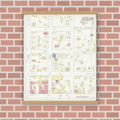 Old map wall art mockup — magnetic wood frame on brick wall — Sanborn Fire Insurance Map from Richland Center, Richland County, Wisconsin (1912), Sheet #0002
