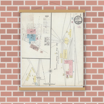 Old map wall art mockup — magnetic wood frame on brick wall — Sanborn Fire Insurance Map from Mount Vernon, Jefferson County, Illinois (1889) - Complete Map Set