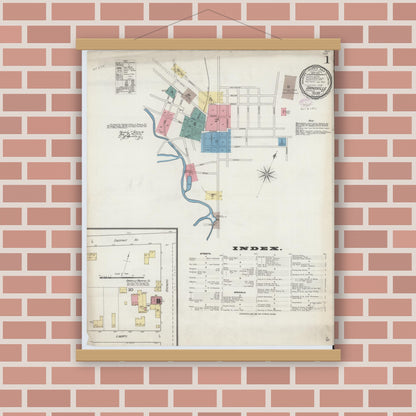 Old map wall art mockup — magnetic wood frame on brick wall — Sanborn Fire Insurance Map from Dansville, Livingston County, New York (1893) - Complete Map Set