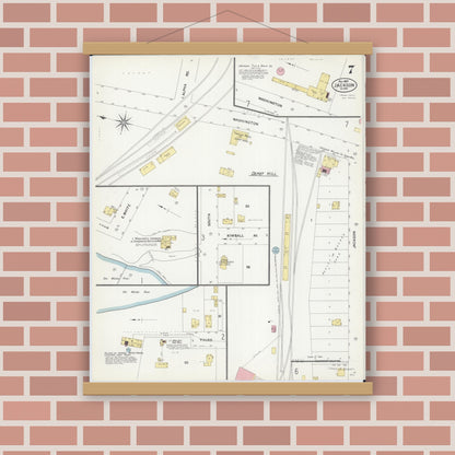 Old map wall art mockup — magnetic wood frame on brick wall — Sanborn Fire Insurance Map from Jackson, Jackson County, Minnesota (1907), Sheet #0007