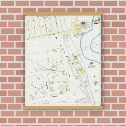 Old map wall art mockup — magnetic wood frame on brick wall — Sanborn Fire Insurance Map from Necedah, Juneau County, Wisconsin (1891), Sheet #0002