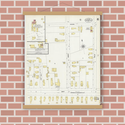 Old map wall art mockup — magnetic wood frame on brick wall — Sanborn Fire Insurance Map from Greenfield, Franklin County, Massachusetts (1902), Sheet #0006