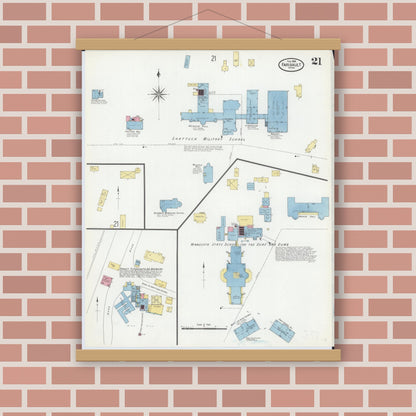 Old map wall art mockup — magnetic wood frame on brick wall — Sanborn Fire Insurance Map from Faribault, Rice County, Minnesota (1909), Sheet #0021