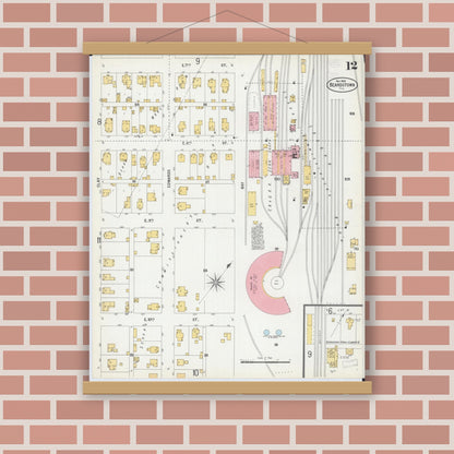 Old map wall art mockup — magnetic wood frame on brick wall — Sanborn Fire Insurance Map from Beardstown, Cass County, Illinois (1900), Sheet #0012