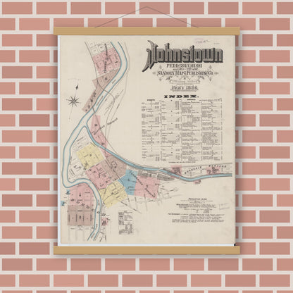 Old map wall art mockup — magnetic wood frame on brick wall — Sanborn Fire Insurance Map from Johnstown, Cambria County, Pennsylvania (1886) - Complete Map Set