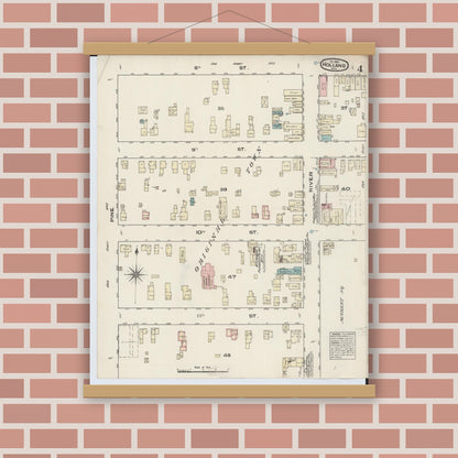 Old map wall art mockup — magnetic wood frame on brick wall — Sanborn Fire Insurance Map from Holland, Ottawa County, Michigan (1883), Sheet #0004