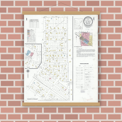 Old map wall art mockup — magnetic wood frame on brick wall — Sanborn Fire Insurance Map from Le Roy, Mower County, Minnesota (1948), Sheet #0001