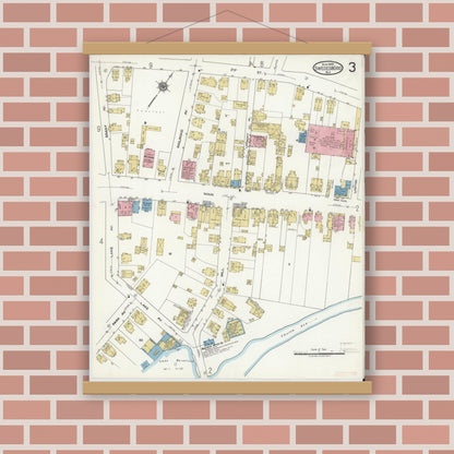 Old map wall art mockup — magnetic wood frame on brick wall — Sanborn Fire Insurance Map from Swedesboro, Gloucester County, New Jersey (1920), Sheet #0003
