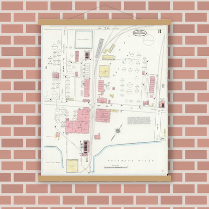 Old map wall art mockup — magnetic wood frame on brick wall — Sanborn Fire Insurance Map from Marcus Hook, Chester County, Pennsylvania (1912), Sheet #0008