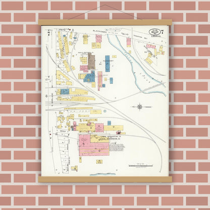 Old map wall art mockup — magnetic wood frame on brick wall — Sanborn Fire Insurance Map from Beloit, Rock County, Wisconsin (1926), Sheet #0007