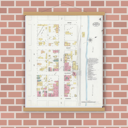 Old map wall art mockup — magnetic wood frame on brick wall — Sanborn Fire Insurance Map from Wabasha, Wabasha County, Minnesota (1902), Sheet #0004