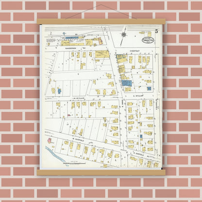 Old map wall art mockup — magnetic wood frame on brick wall — Sanborn Fire Insurance Map from Swanton, Fulton County, Ohio (1920), Sheet #0005