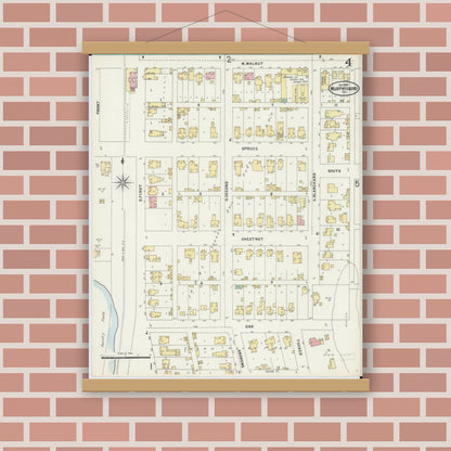 Old map wall art mockup — magnetic wood frame on brick wall — Sanborn Fire Insurance Map from Murphysboro, Jackson County, Illinois (1897), Sheet #0004
