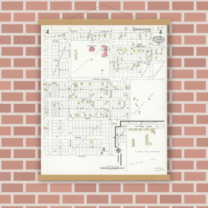 Old map wall art mockup — magnetic wood frame on brick wall — Sanborn Fire Insurance Map from Largo, Pinellas County, Florida (1926), Sheet #0004