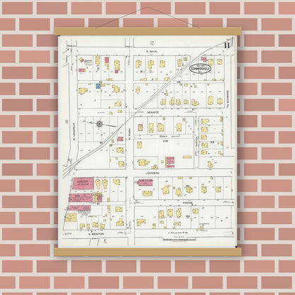 Old map wall art mockup — magnetic wood frame on brick wall — Sanborn Fire Insurance Map from Edwardsville, Madison County, Illinois (1921), Sheet #0011