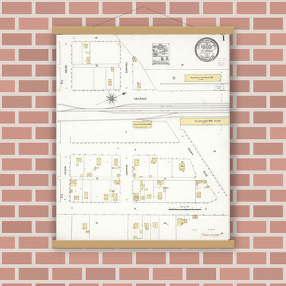 Old map wall art mockup — magnetic wood frame on brick wall — Sanborn Fire Insurance Map from Elmira, Solano County, California (1907) - Complete Map Set
