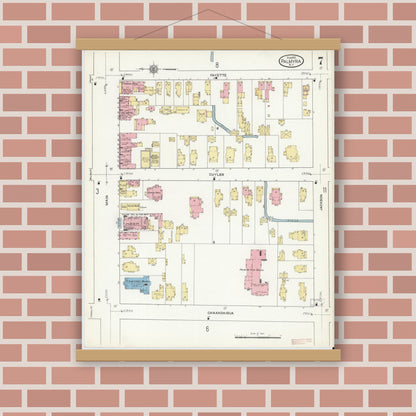 Old map wall art mockup — magnetic wood frame on brick wall — Sanborn Fire Insurance Map from Palmyra, Wayne County, New York (1912), Sheet #0007