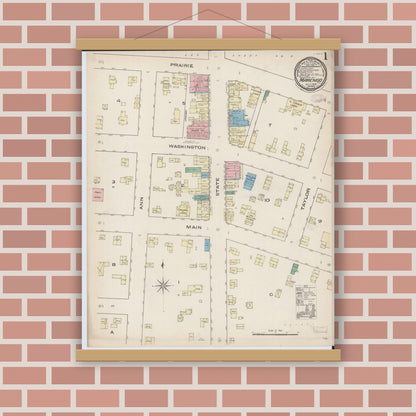 Old map wall art mockup — magnetic wood frame on brick wall — Sanborn Fire Insurance Map from Marengo, McHenry County, Illinois (1885) - Complete Map Set