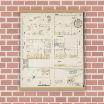 Old map wall art mockup — magnetic wood frame on brick wall — Sanborn Fire Insurance Map from Schulenburg, Fayette County, Texas (1889) - Complete Map Set