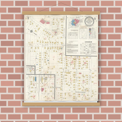 Old map wall art mockup — magnetic wood frame on brick wall — Sanborn Fire Insurance Map from Decatur, Van Buren County, Michigan (1944) - Complete Map Set