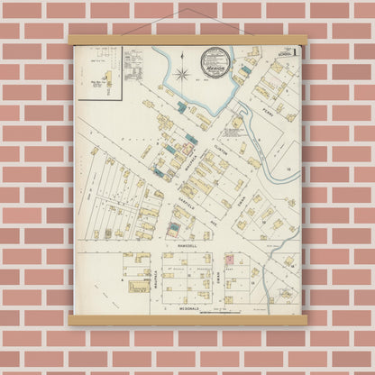 Old map wall art mockup — magnetic wood frame on brick wall — Sanborn Fire Insurance Map from Marion, Waupaca County, Wisconsin (1894) - Complete Map Set